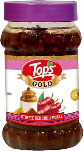 TOPS GOLD STUFFED RED CHILI PICKLE- 375G