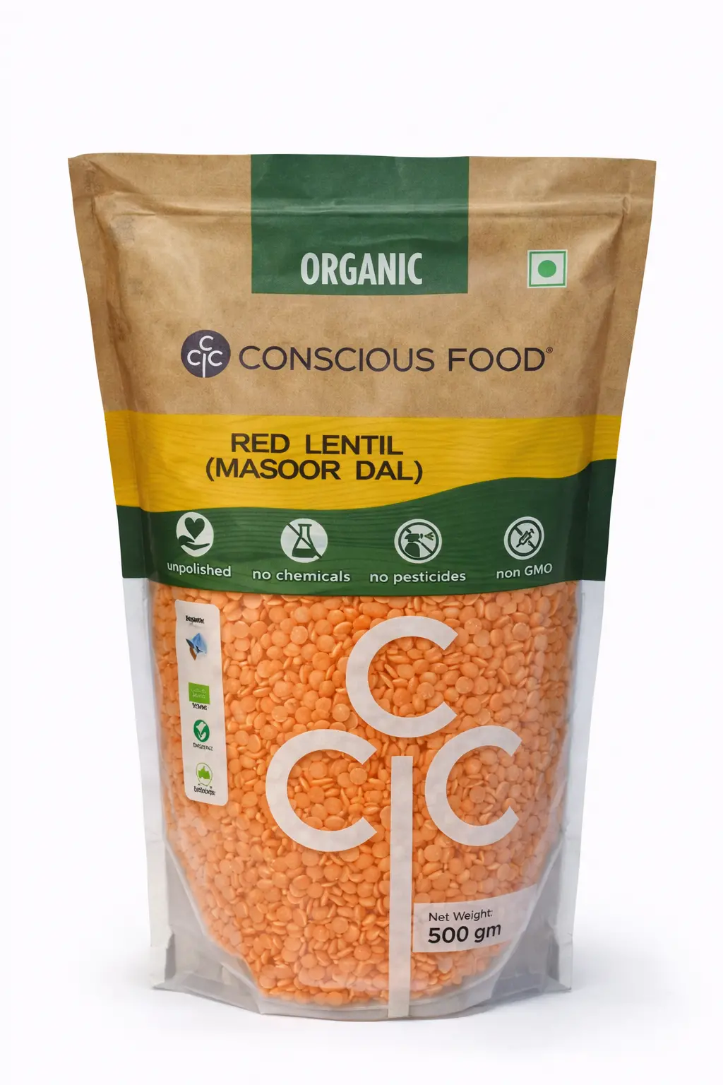 Conscious Food Organic Red Lentil (Masoor Dal) - 500 gm