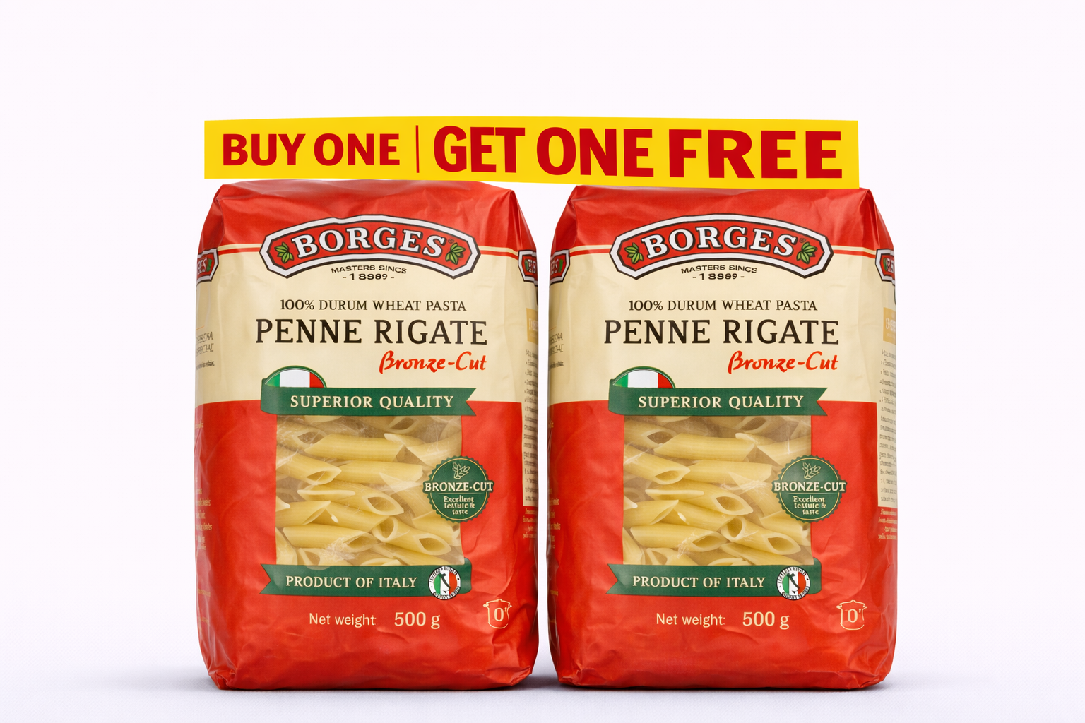 Borges Penne Rigate Bronze Cut Pasta 500 gm Buy 1 Get 1 Free