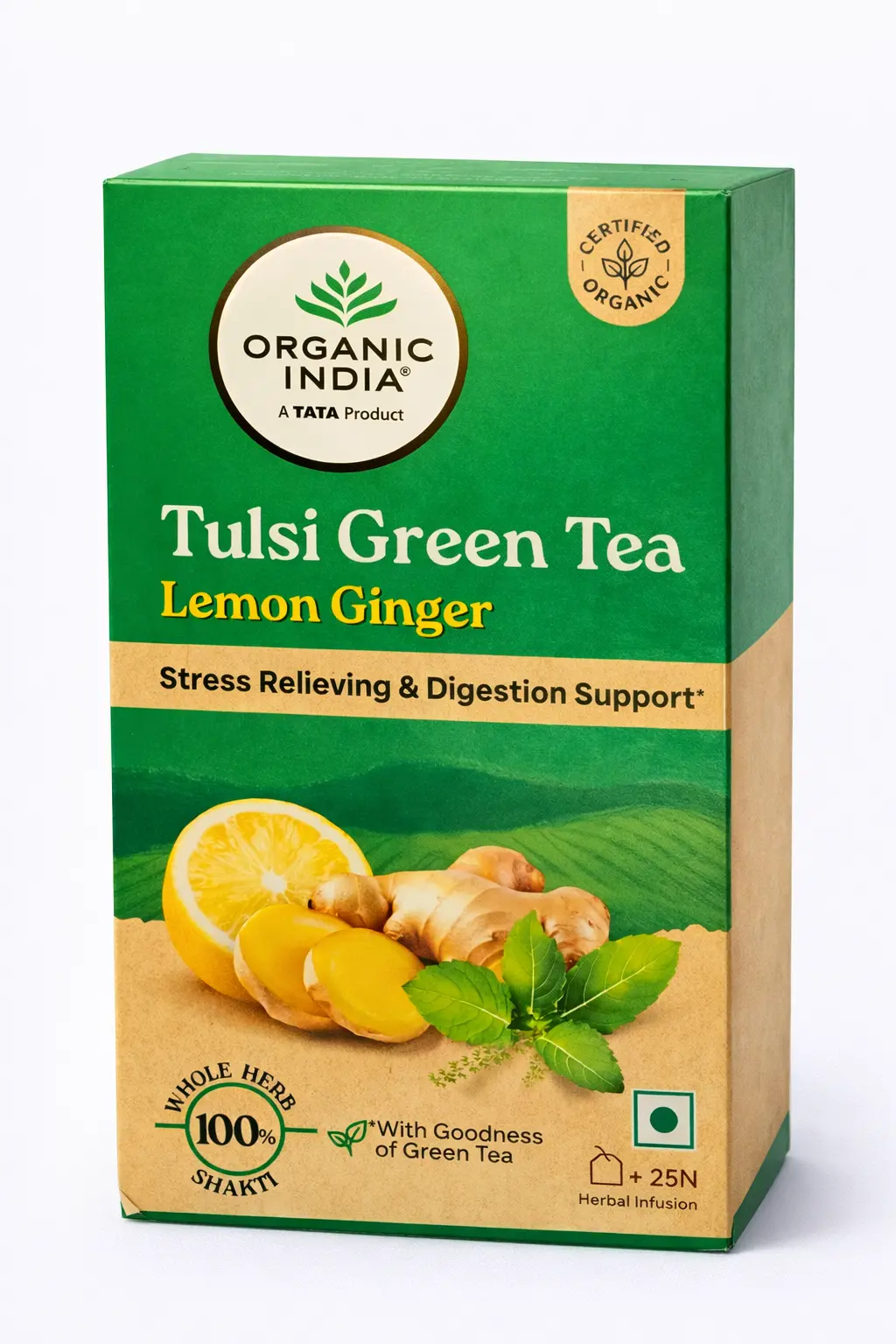 Organic India Tulsi Green Tea Lemon Ginger (25 Bags)