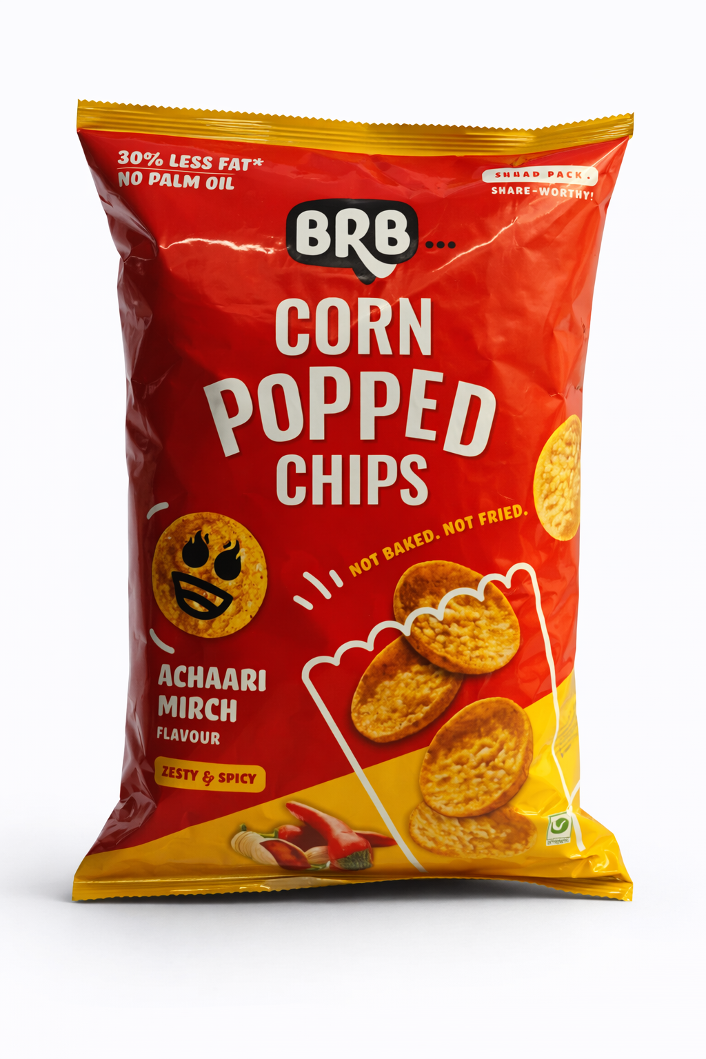 BRB Corn Popped Chips Achaari Mirch Flavour (Rs. 40)