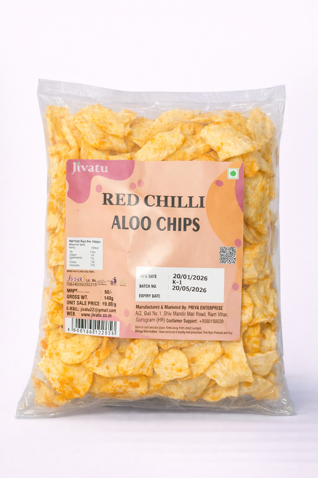 Jivatu Red Chilli Aloo Chips 140 gm