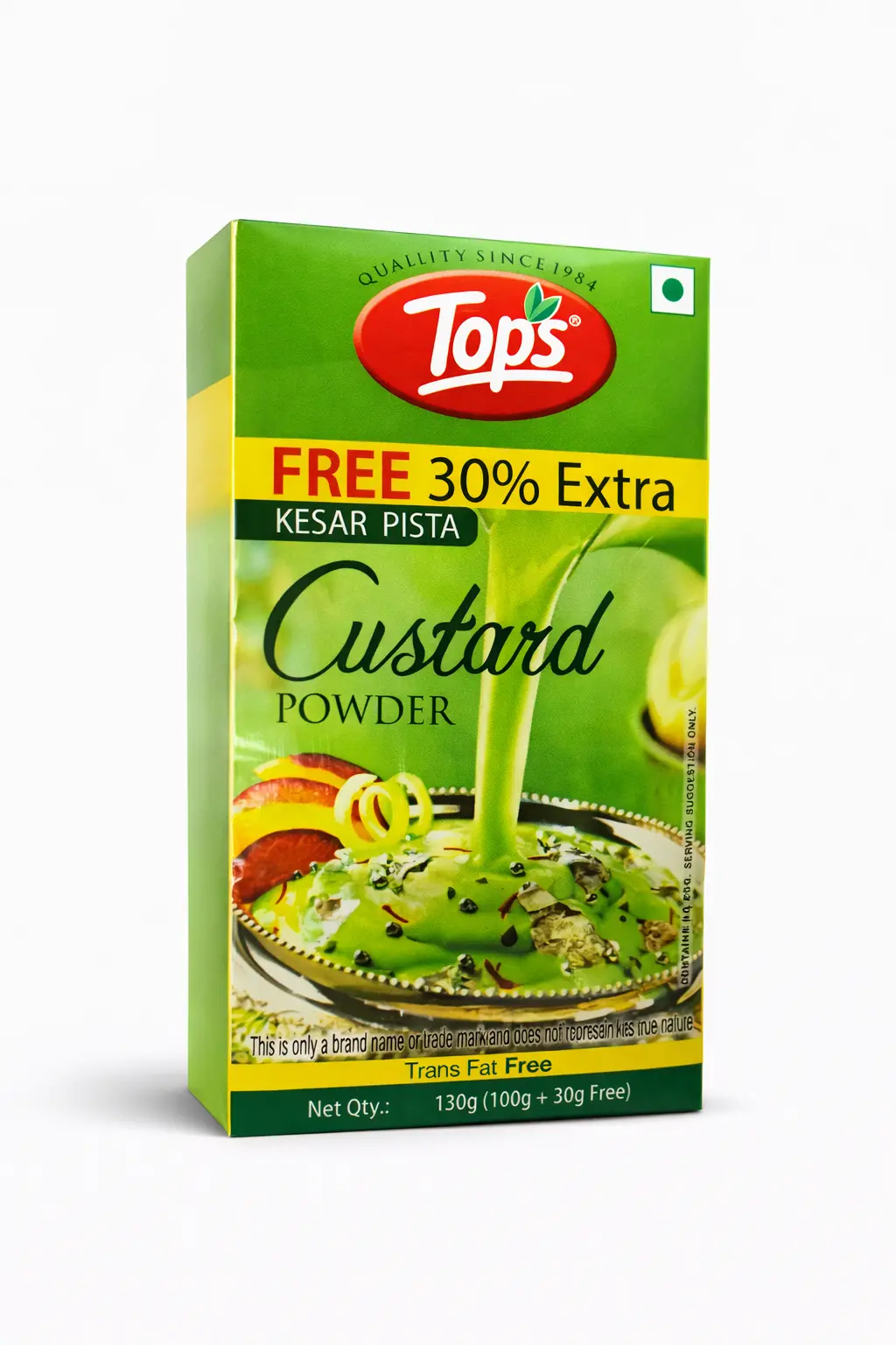 Tops Kesar Pista Custard Powder - 130 gm (100 gm + 30% extra)