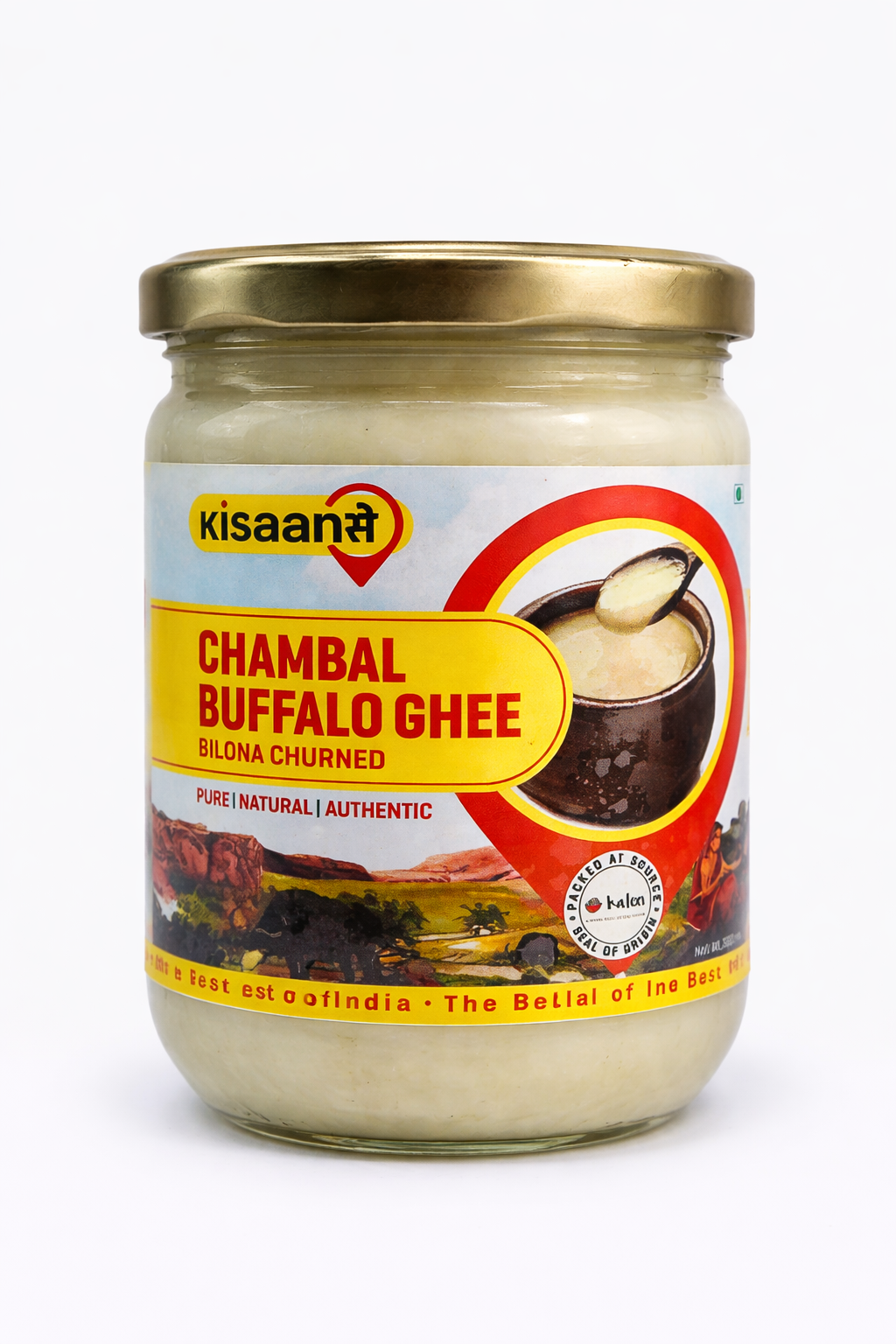 Kisaan Se Chambal Buffalo Ghee 500 ml (Bilona Churned)