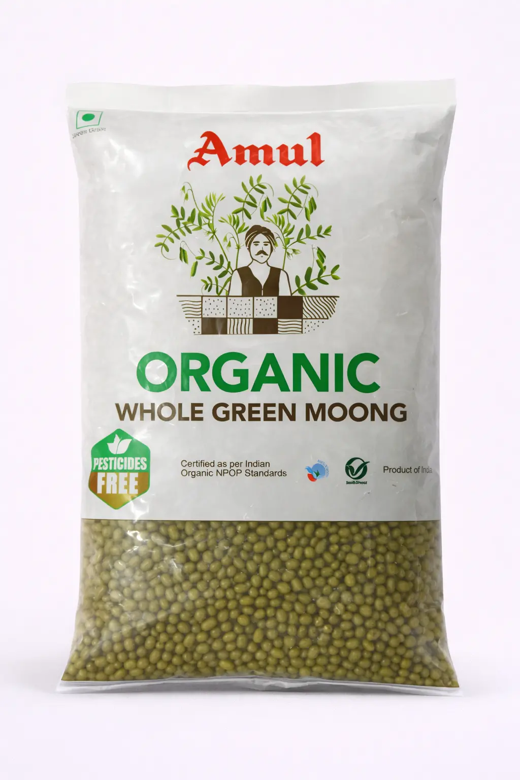Amul Organic Whole Green Moong - 500 gm