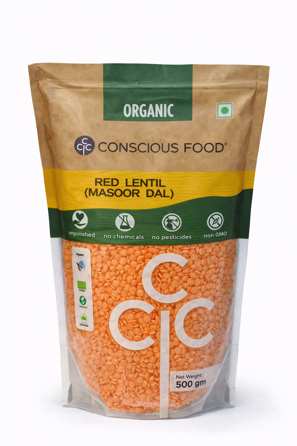 Conscious Food Organic Red Lentil (Masoor Dal) - 500 gm